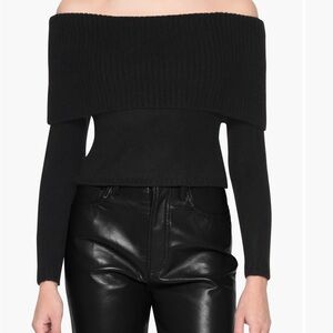 Classic black fold down sweater made with Italian yarn